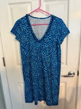 Lilly Pulitzer Blue Teal Leopard Print V-Neck Dress